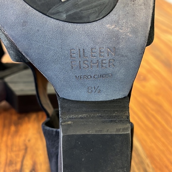 Eileen Fisher Iris Black Tumbled Nubuck Heeled Cut Out Sandal Size 8.5 - Picture 11 of 12